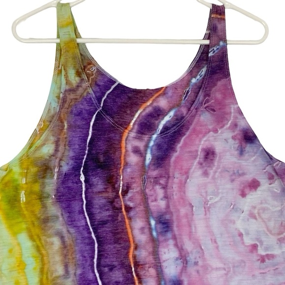 Handmade Geode Tie Dye Tank Top Shirt Womens Size Large Pink Chartreuse Upcycled - Picture 3 of 8